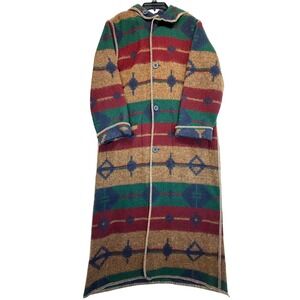 Vtg Woolrich Aztec Duster Coat‎ Reversible Southwestern Blanket Long Cardigan M